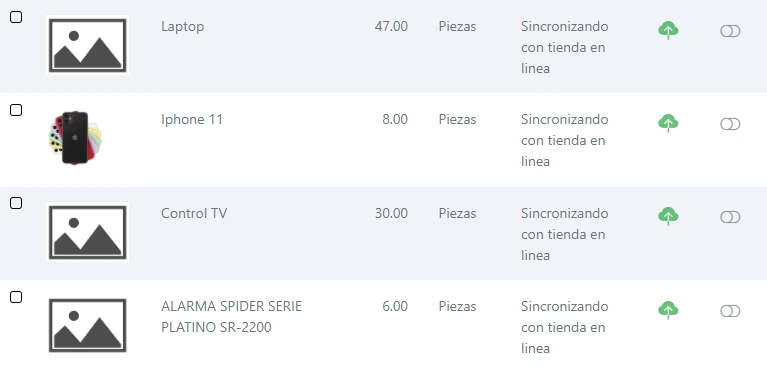 SonetERP. Vista previa de Productos sincronizados 1 de módulo de Integración directo con tiendas en línea de Sonet-ERP